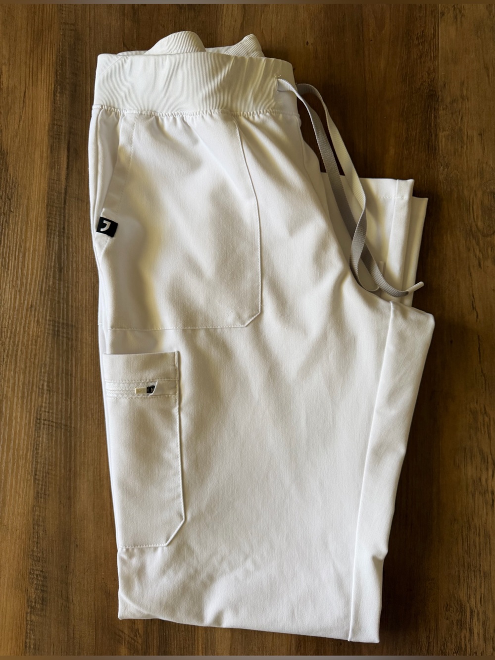 Jaanuu White Drawstring Cargo Scrub Pants